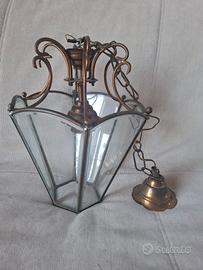 Lampadario Lanterna vintage ottone e vetro