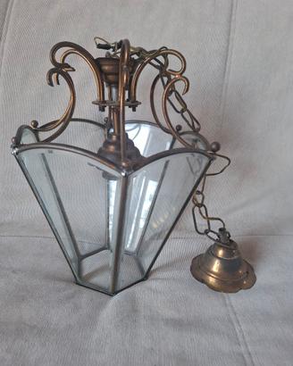 Lampadario Lanterna vintage ottone e vetro