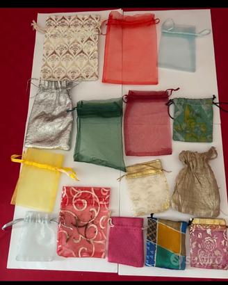 Lotto 15 sacchettini organza e tessuto