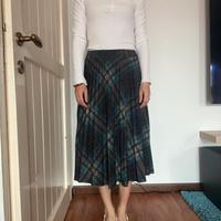 Gonna midi a pieghe tartan verde/grigio