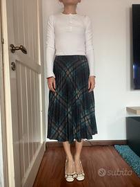 Gonna midi a pieghe tartan verde/grigio