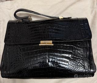 Borsa serafino fiaschi vera pelle coccodrillo nera