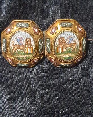 Spilla oro 18k  con micro mosaico antica