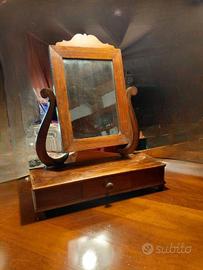 Specchio Basculante da Tavolo Antico con Cassetto