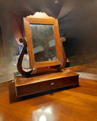 Specchio Basculante da Tavolo Antico con Cassetto