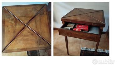 Antico tavolino da gioco francese a fazzoletto