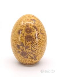 Uovo Ceramica Giallo Fiori Anni 50 Vintage Smalto