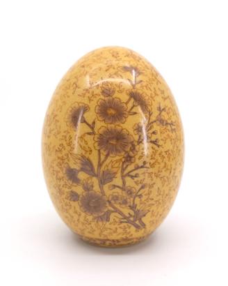 Uovo Ceramica Giallo Fiori Anni 50 Vintage Smalto