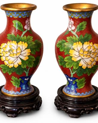 Coppia vasi orientali stile Cloisonné con basi