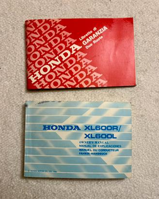 Manuale uso HONDA XL 600 R / L e garanzia