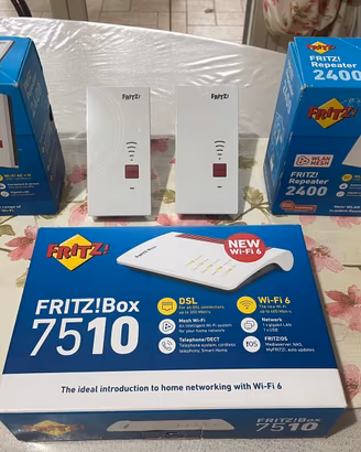 Fritz box 7510 + 2 Fritz repeater 2400 + 1 1160