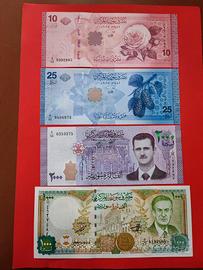 Set 4 banconote della Siria fiordistampa 