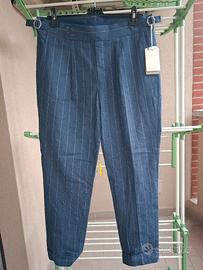 PANTALONE GESSATO MISTO LINO UOMO