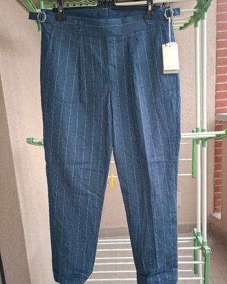 PANTALONE GESSATO MISTO LINO UOMO
