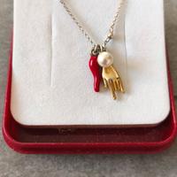 Collana portafortuna cornetto corna perla