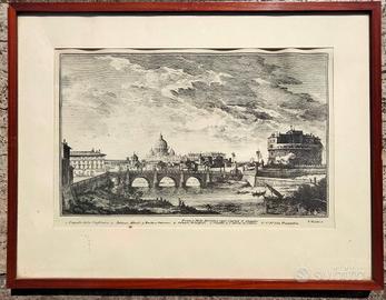 Stampa antica di Roma con San Pietro, ecc.