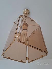 Lampadario cubo vetro ottone anni 70