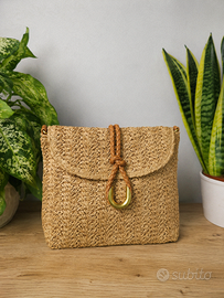 Borsa tracolla rafia anello dorato ~ Nuova