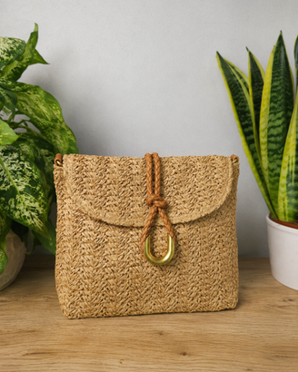 Borsa tracolla rafia anello dorato ~ Nuova