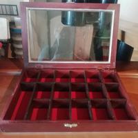 teca, vetrinetta in legno e vetro