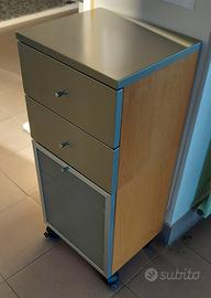 Carrello 2 cassetti 1 anta con ruote silver legno