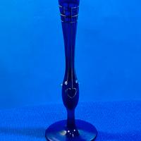 Vaso Vetro Blu Cobalto Di Boemia Con Deco In Oro