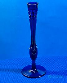 Vaso Vetro Blu Cobalto Di Boemia Con Deco In Oro