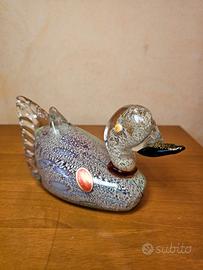 Anatra in vetro di Murano con foglia d’argento