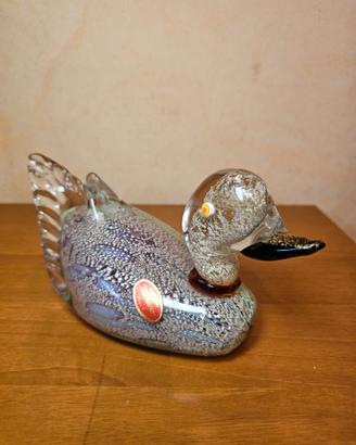 Anatra in vetro di Murano con foglia d’argento