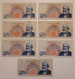 GIRO COMPLETO BANCONOTA 1000 LIRE G.VERDI 1962-68