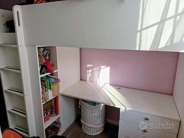 Cameretta bianca letto a soppalco  90x200