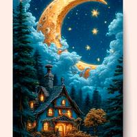 Night Landscape House  Forest Decorative Print