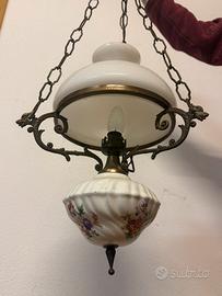 Lampadario antico ceramica e ottone