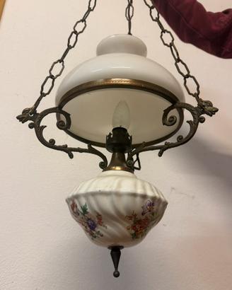 Lampadario antico ceramica e ottone