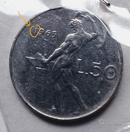 Moneta Italia da 50 lire 1963 ERRORE DI CONIO