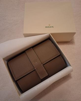 Rolex Porta Orologio In Pelle Marrone 2 Posti New