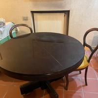 Tavolo rotondo allungabile in mogano + 4 sedie