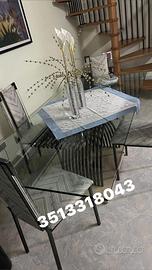 tavolo in vetro e marmo con appoggio in marmo sott