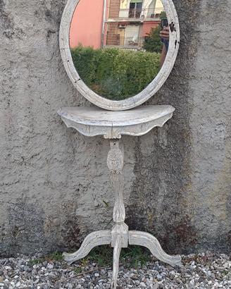 Tavolino ad angolo + Specchio ovale Shabby Chic