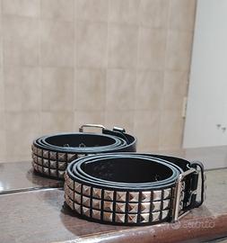 cintura nera con borchie piramidali a 3 file 115cm