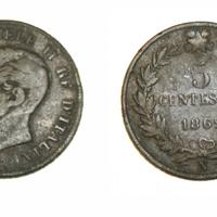 Moneta 5 centesimi 1862 vittorio emanuele ii