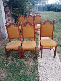 Sedie n.6 in legno masselllo degli anni 60 