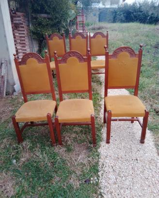 Sedie n.6 in legno masselllo degli anni 60 