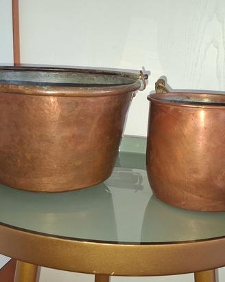 Set 2 secchi antichi in rame martellato