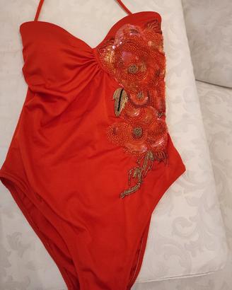 Costume intero, arancione, Taglia S. Alta moda 