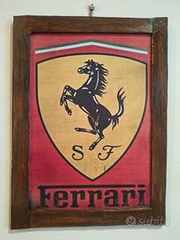 Targa Legno Ferrari Quadro Insegna Cornice Noce An