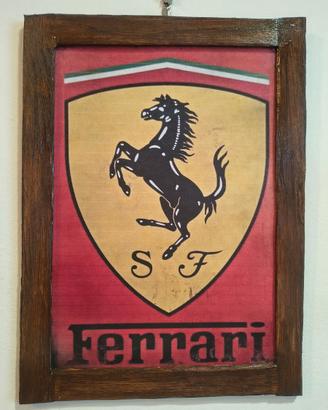 Targa Legno Ferrari Quadro Insegna Cornice Noce An