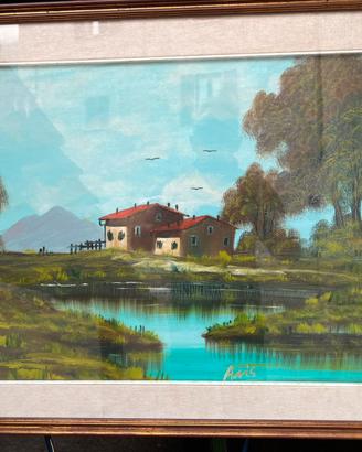 Quadro dipinto su tela paesaggio rurale