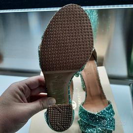 Sandali artigianali glitter  verde smeraldo 10cm