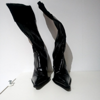 Stivali a punta con tacco alto, vera pelle e cuio